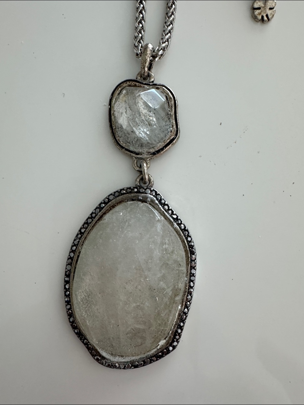 Silver-Tone Double Stone Pendant Necklace - Picture 2 of 2